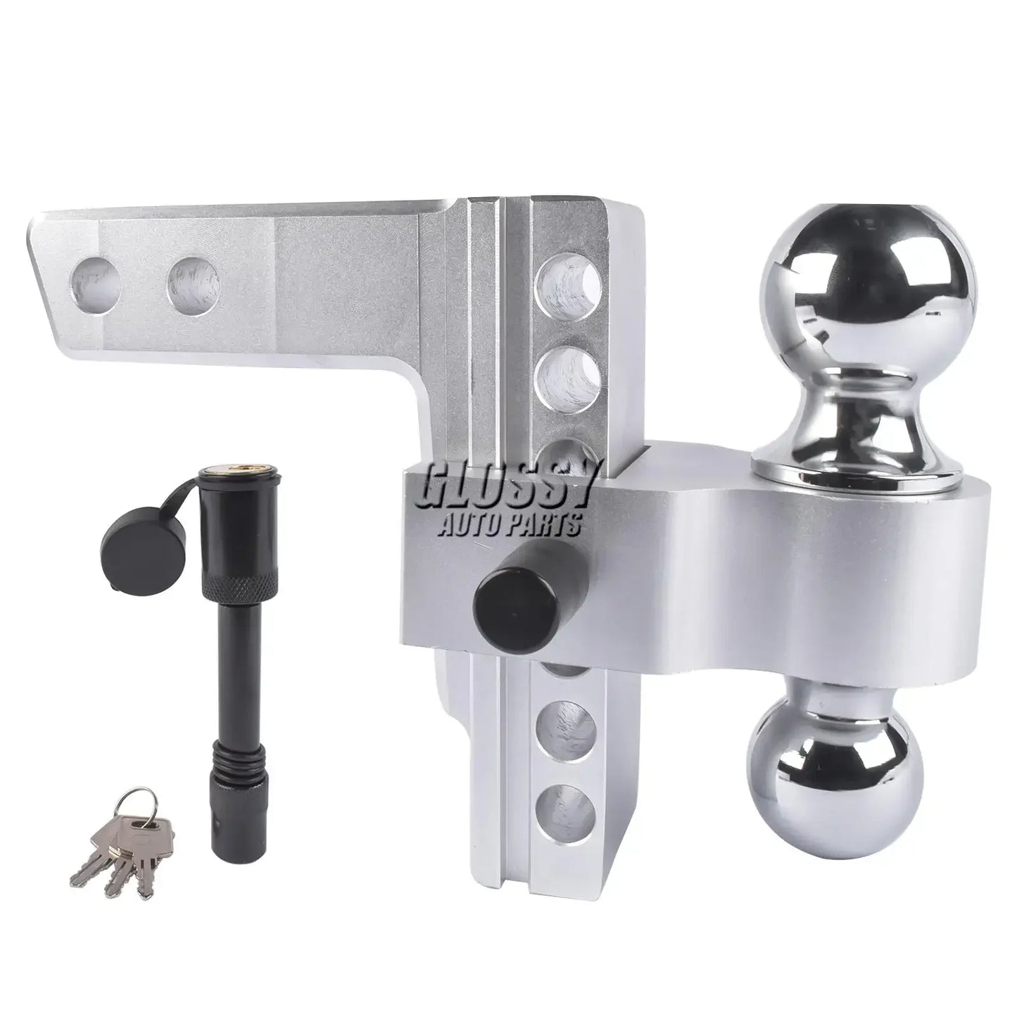 AP03 Aluminum Adjustable Trailer Hitch Fits 2" Receiver, 6" Drop/Rise Drop Hitch, 12500 LBS w/Double Stainless-Steel Locks