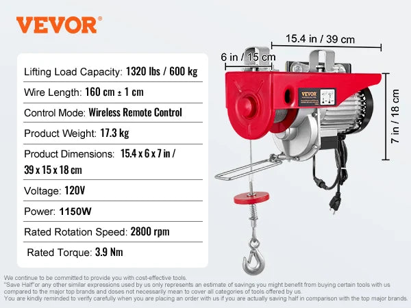 SucceBuy Electric Hoist With Wired And Wireless Remote Control