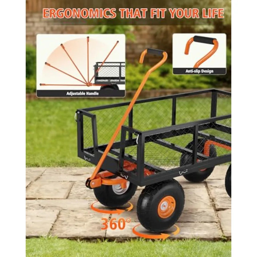 Heavy Duty Steel Garden Cart 500 Lbs Capacity