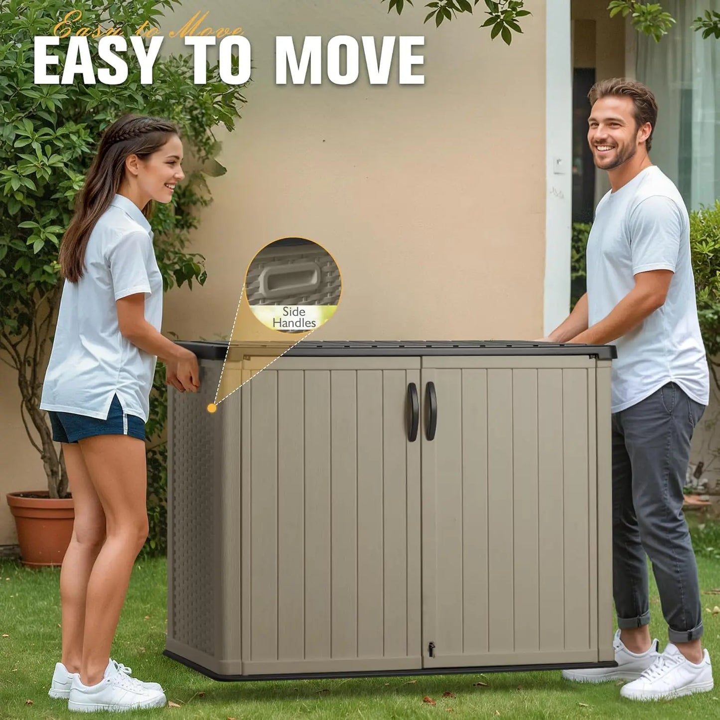 27 Cu.ft Outdoor Storage Box, Weather Resistant Resin, Easy Assembly, Beige
