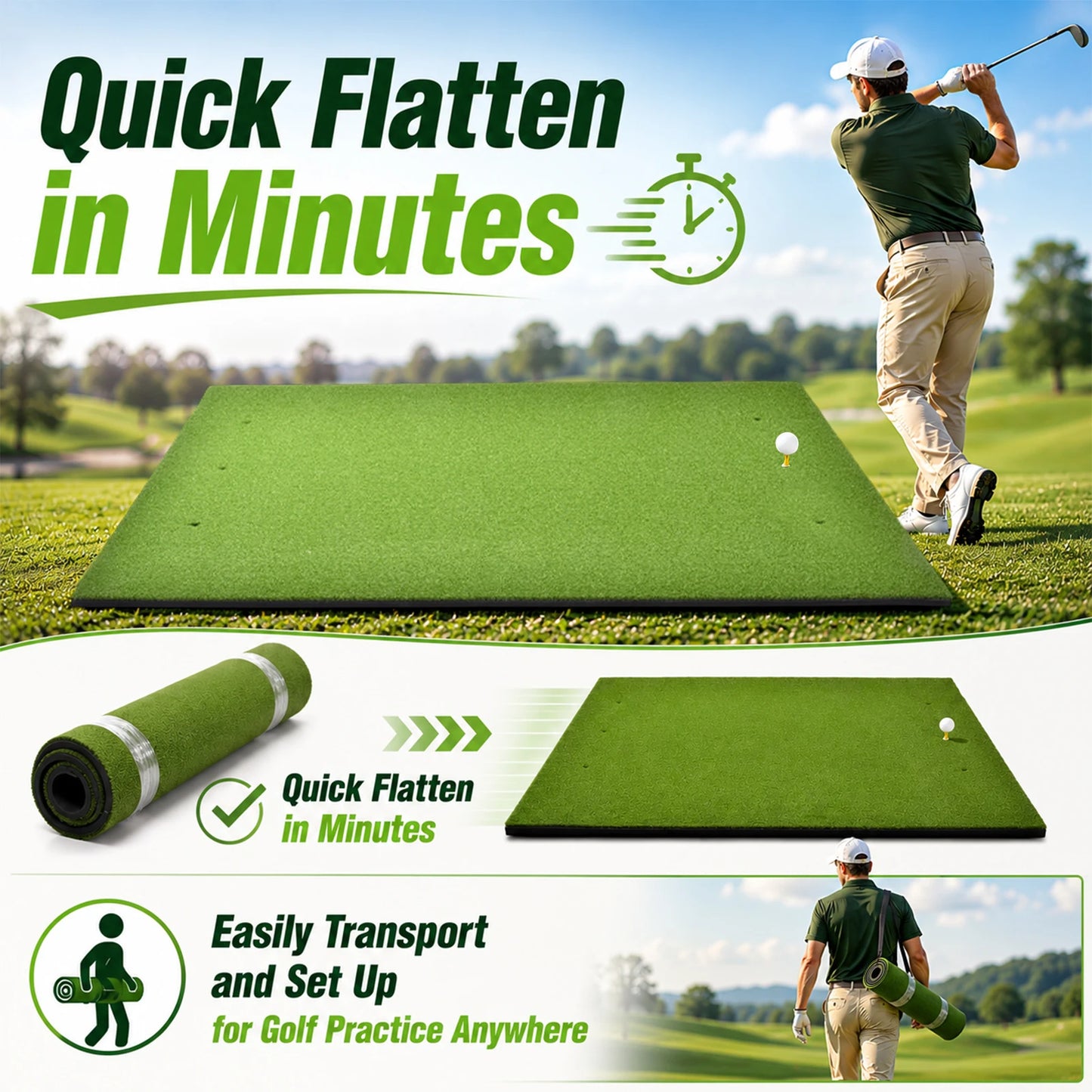 5x4ft Golf Hitting Mat with Balls and Tees Complete Practice Training Aid for Outdoor Indoor Use Heavy Duty Artificial Turf for Backyard Chipping Garage Driving Range Simulator Shock Absorbing Anti Slip Base