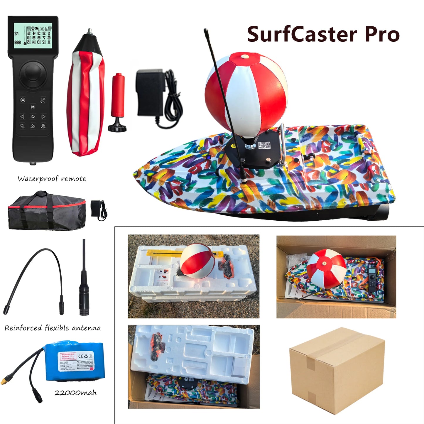 12V SurfCaster Pro Brushless Motor Top Speed RC Bait Boat For Surf Fishing 5M/S