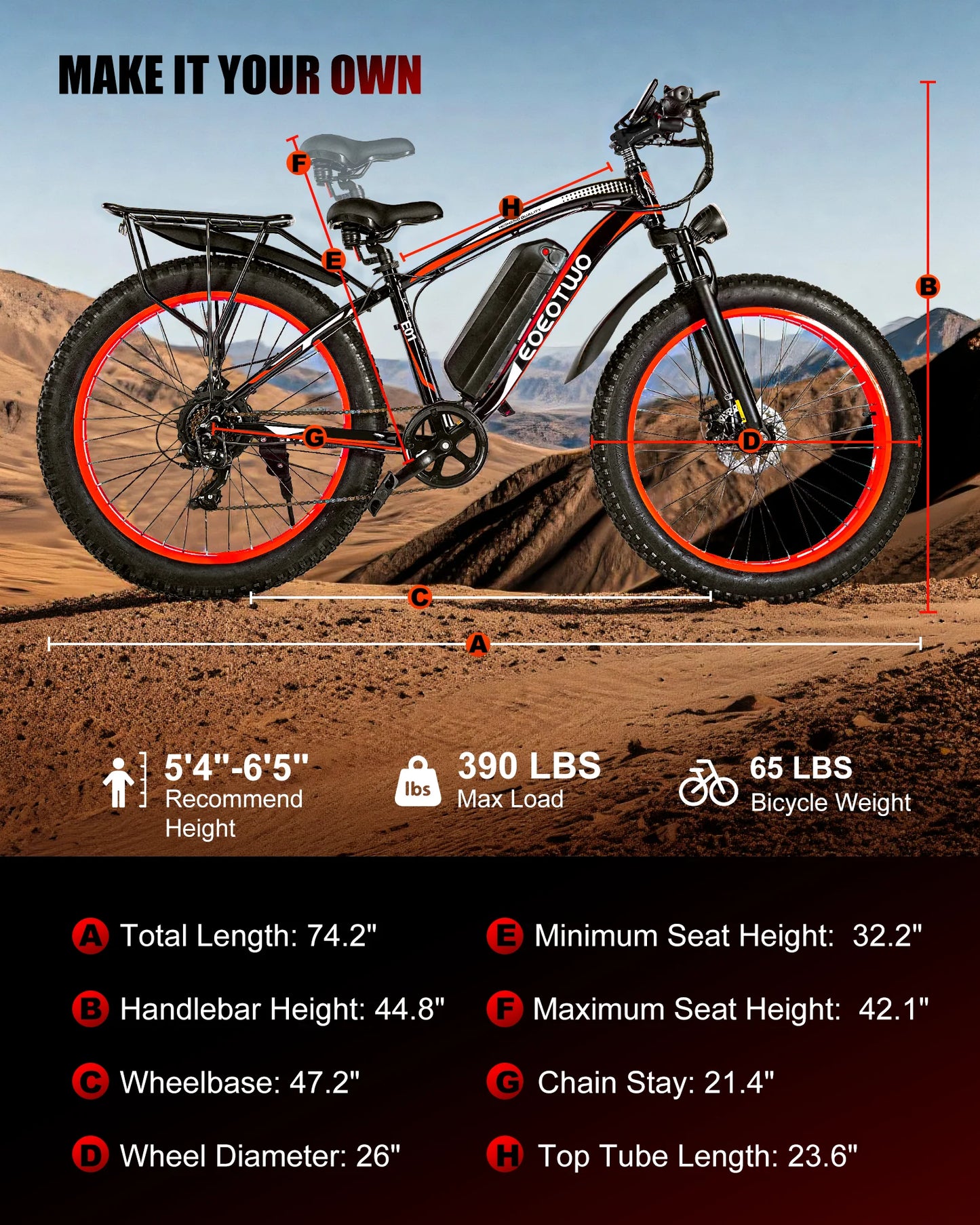 EOEOTWO 1500W Electric Bike 48V 15Ah Battery 26" 4.0 Fat Tire Ebike 34MPH High Speed Mountain Bicycle Off-Road Snow Bike for Adults