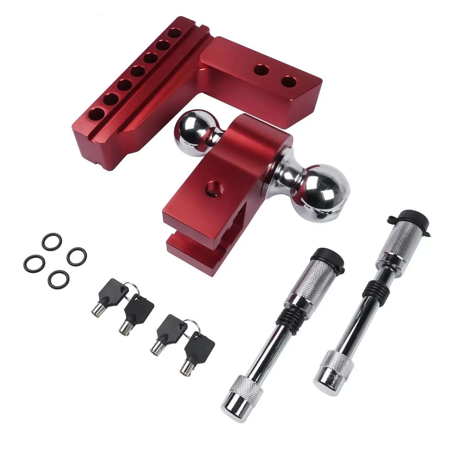 AP03 Red Adjustable Trailer Hitch Fits 2-inch Receiver 6-inch Drop Solid Tube Hitch -12500 LBS