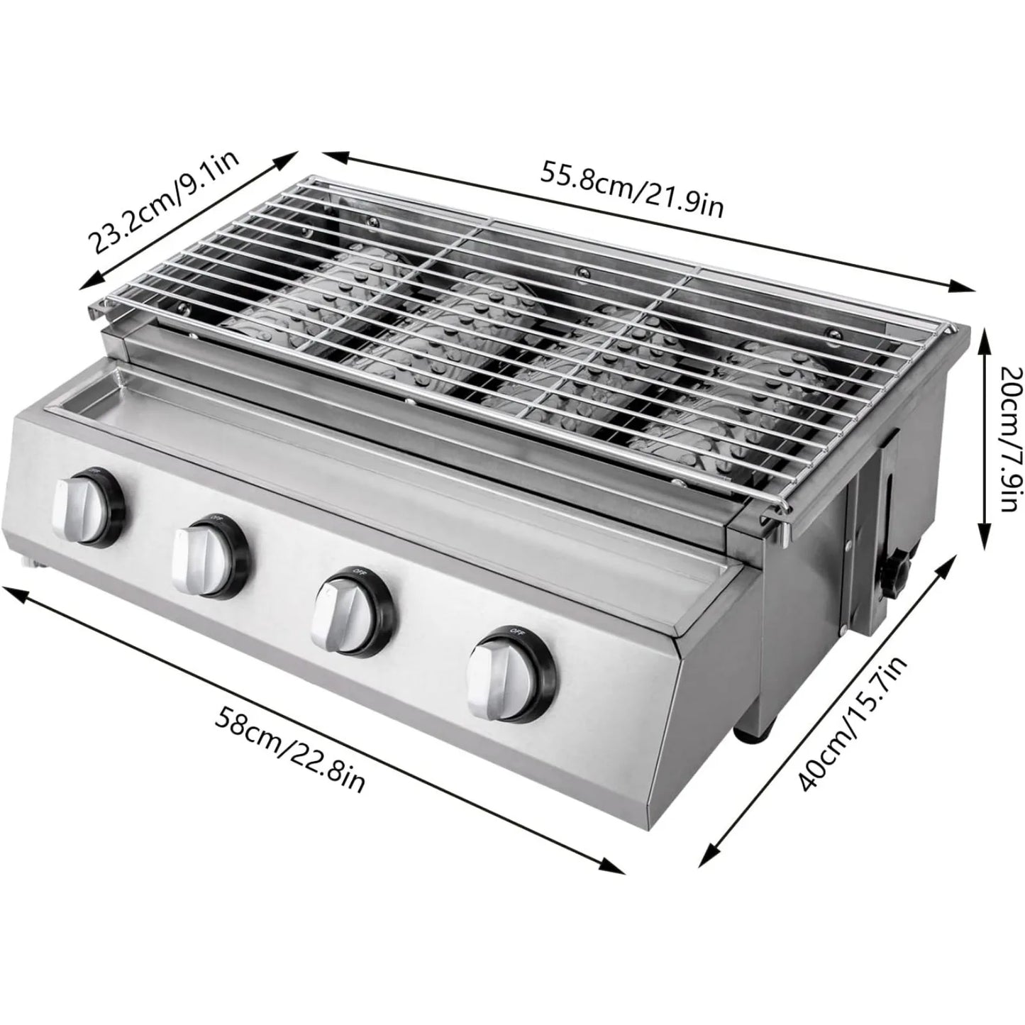 Portable 4-Burner Stainless Steel Propane Gas Grill Smokeless Camping