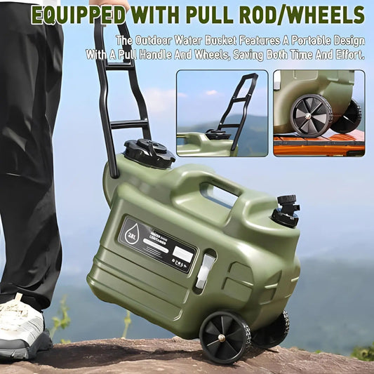 28L Camping Water Container With Faucet Portable Leak-Proof Water Bucket With Wheels Outdoor Water Jug For Picnic accessories