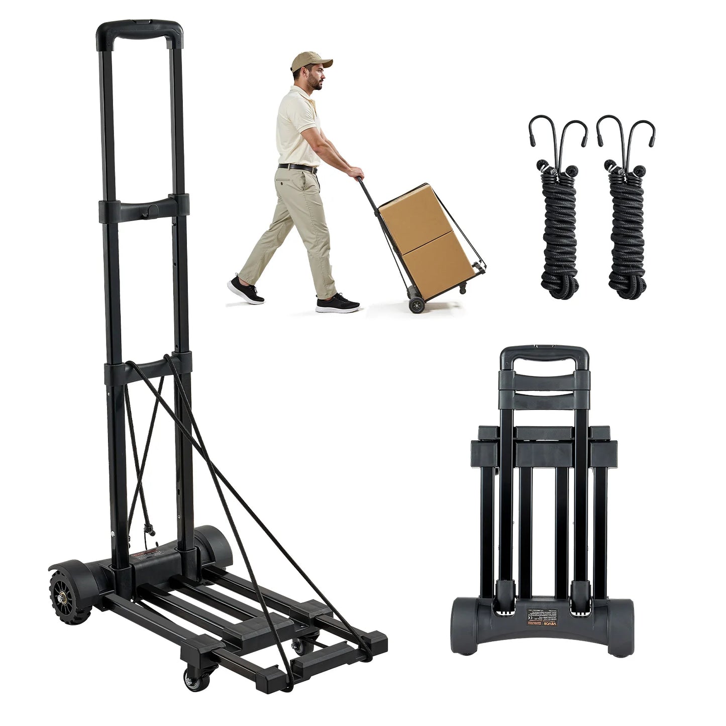 SucceBuy 290LBS Folding Hand Truck Collapsible Luggage Cart with 4 Wheels & Expandable Base Platform Dolly for Cargo Moving