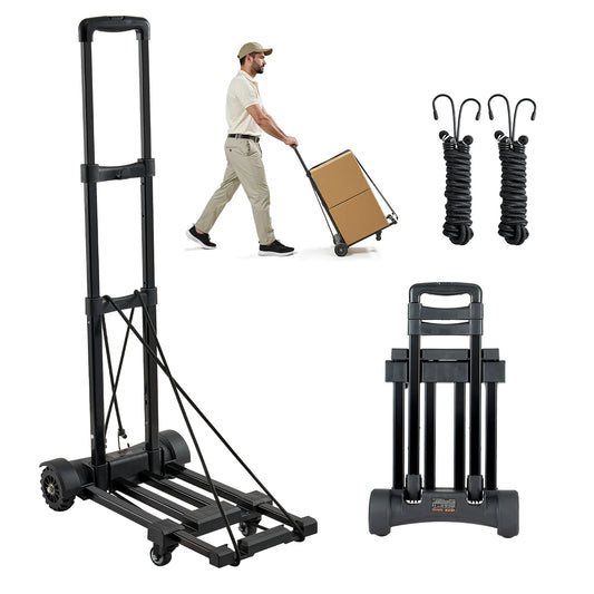 SucceBuy 290LBS Folding Hand Truck Collapsible Luggage Cart with 4 Wheels & Expandable Base Platform Dolly for Cargo Moving