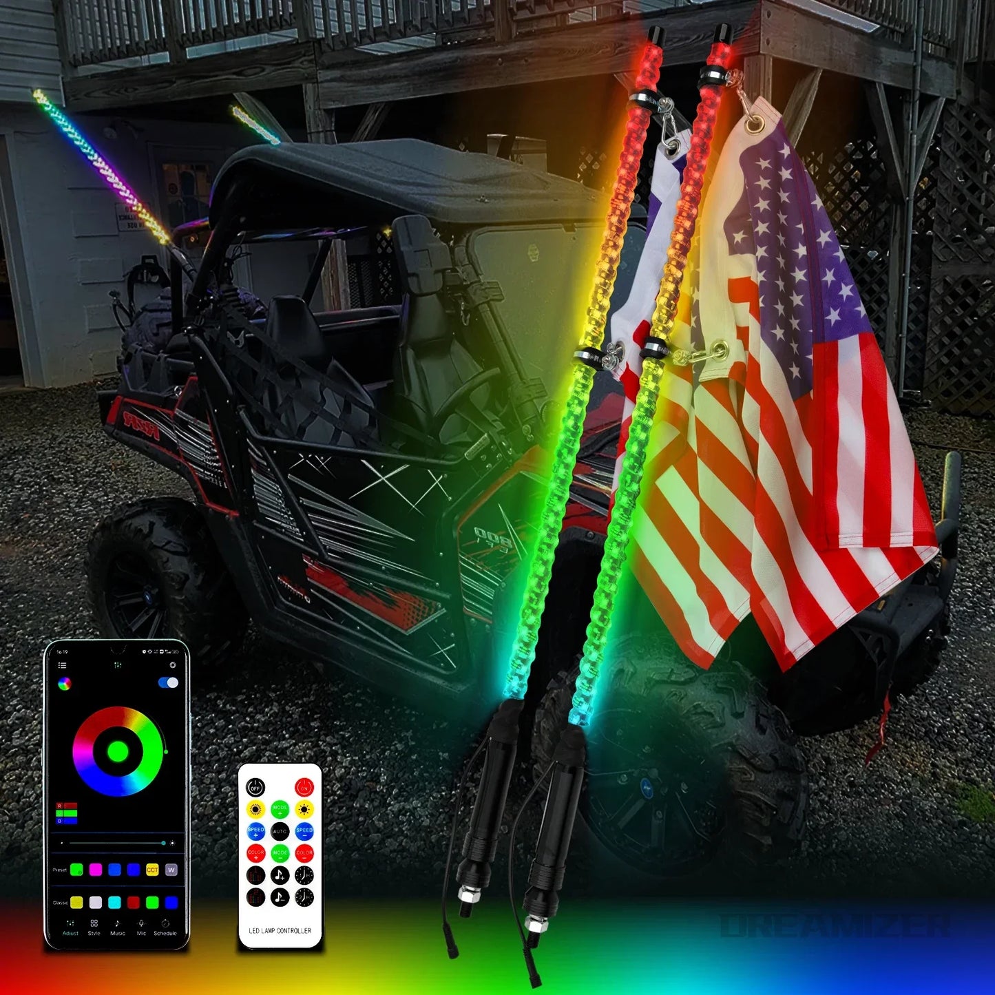 LED Whip Light With App Remote Control RGB Spiral Offroad