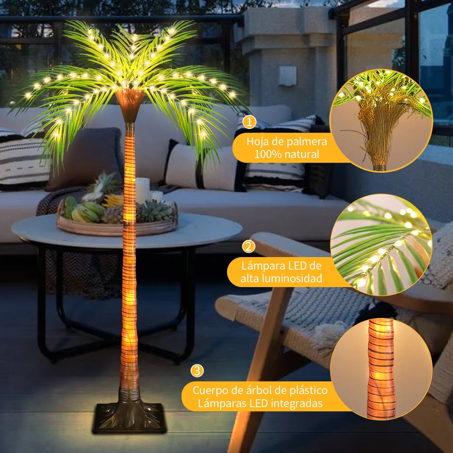 1pc 4.6ft Solar Powered Artificial Palm Tree LED Decorative Tree Lights for Garden Patio Door Tiki Bar Christmas Decoration
