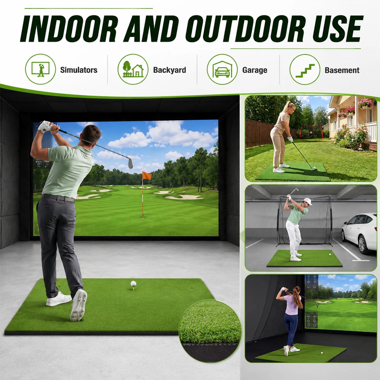 5x4ft Golf Hitting Mat with Balls and Tees Complete Practice Training Aid for Outdoor Indoor Use Heavy Duty Artificial Turf for Backyard Chipping Garage Driving Range Simulator Shock Absorbing Anti Slip Base