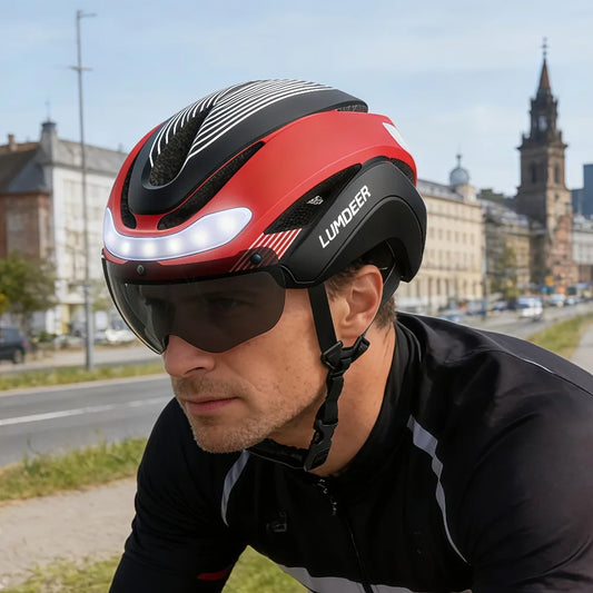 LUMDEER Road Bicycle Turn Signal Helmet With Magnetic Googles & Sun Visor  Ride Racing Ultralight Adult Road Bike Front And Rear