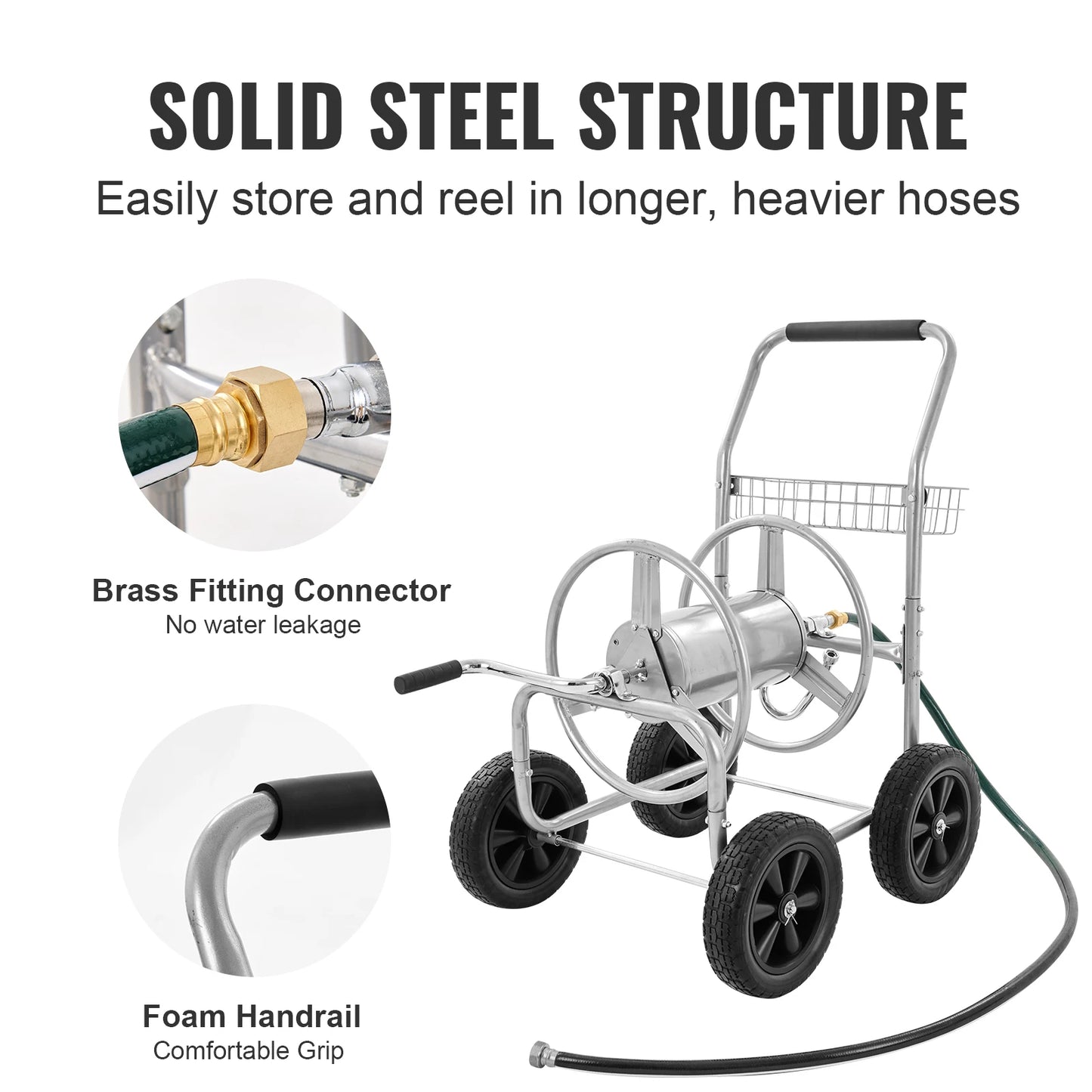 SucceBuy Hose Reel Cart Heavy Duty Garden Water Hose Reel With Basket