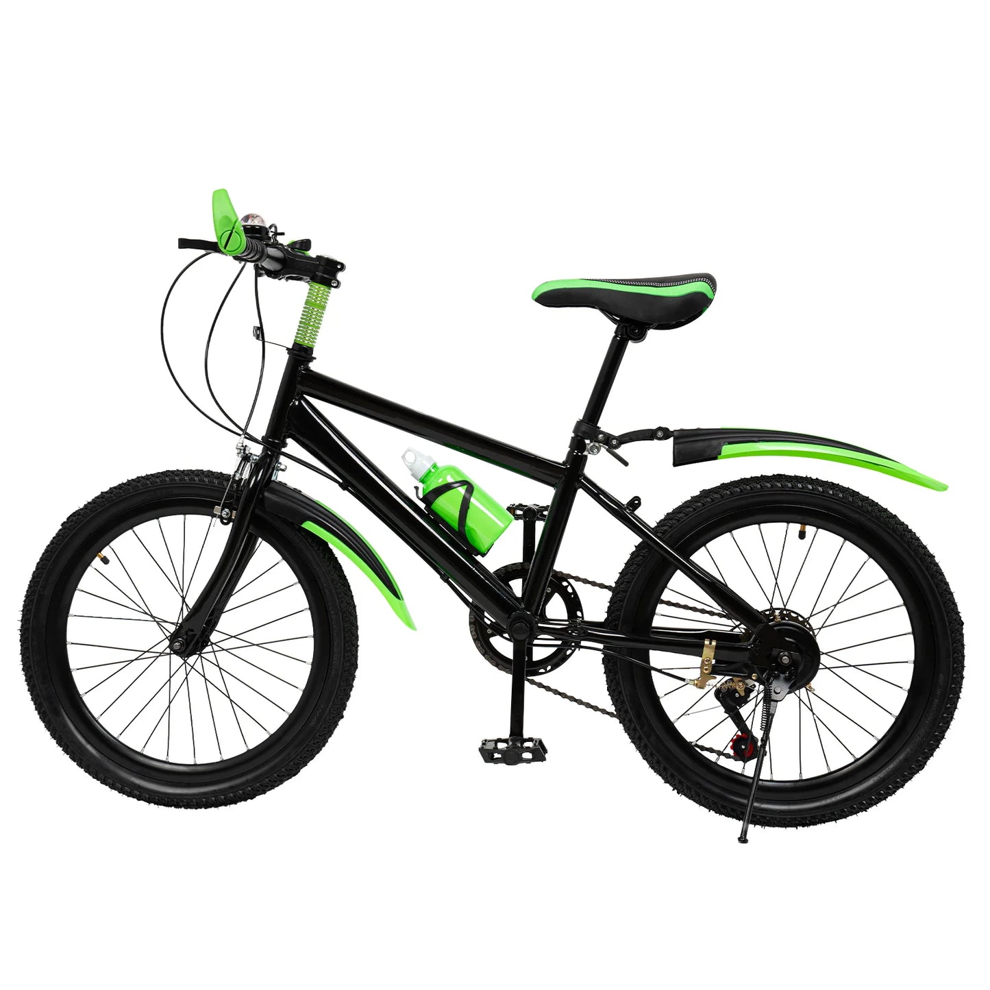 20 Inch Kids Mountain Bike,Bike with Front and Rear Dual Brake,Height Adjustable Bicycle with Kettle & Holder & Compass Bell, Bicycle for Girls Boys Kids(Green)