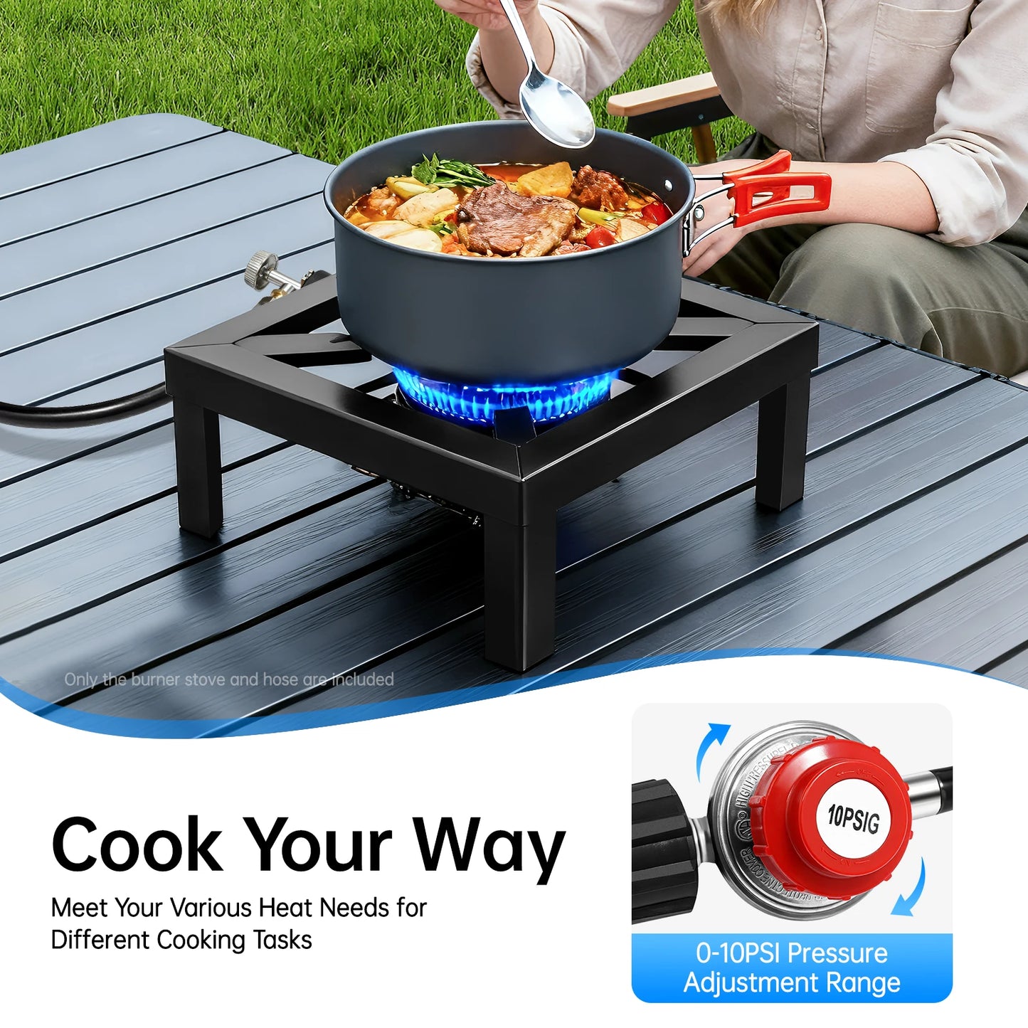 Portable Single Burner Outdoor Propane Stove With Adjustable Regulator Hose