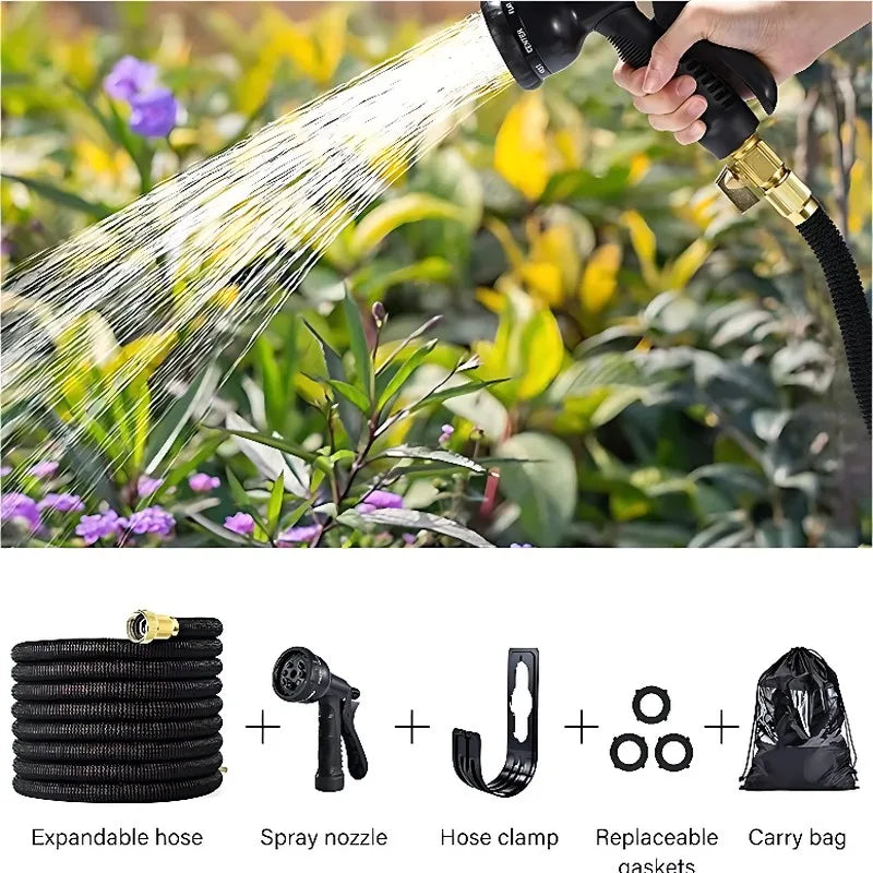Expandable Garden Hose Kit Flexible Lightweight For Lawn Car Wash