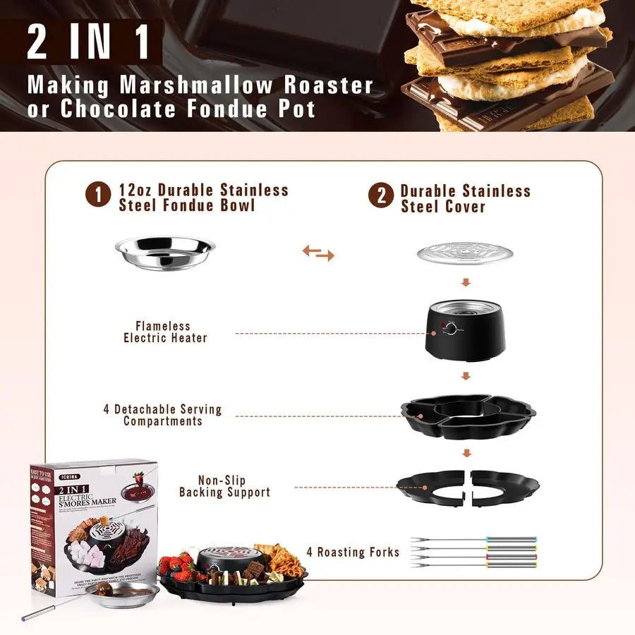 XMSJ Smores Maker And Fondue Tabletop Kit With Temp Control