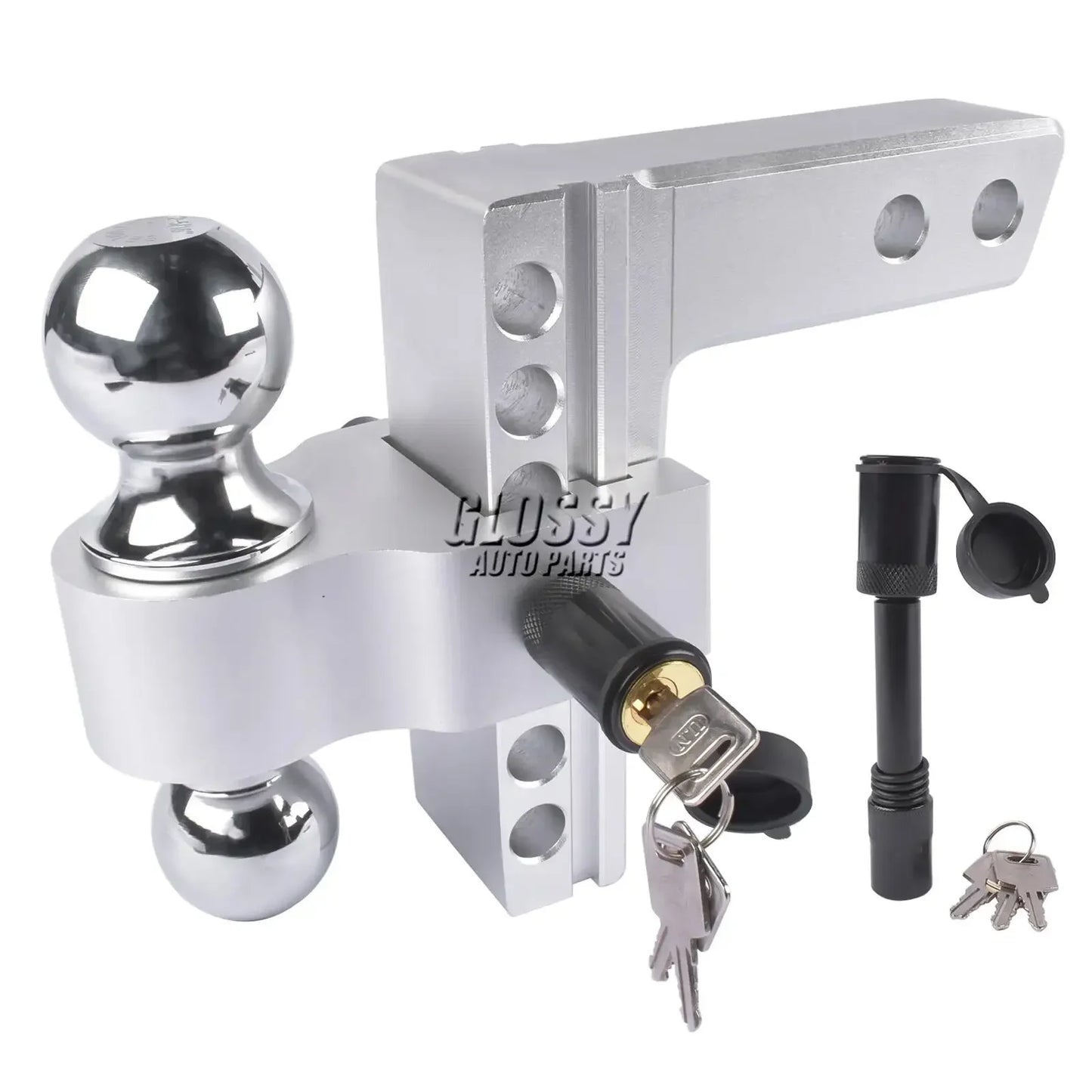 AP03 Aluminum Adjustable Trailer Hitch Fits 2" Receiver, 6" Drop/Rise Drop Hitch, 12500 LBS w/Double Stainless-Steel Locks