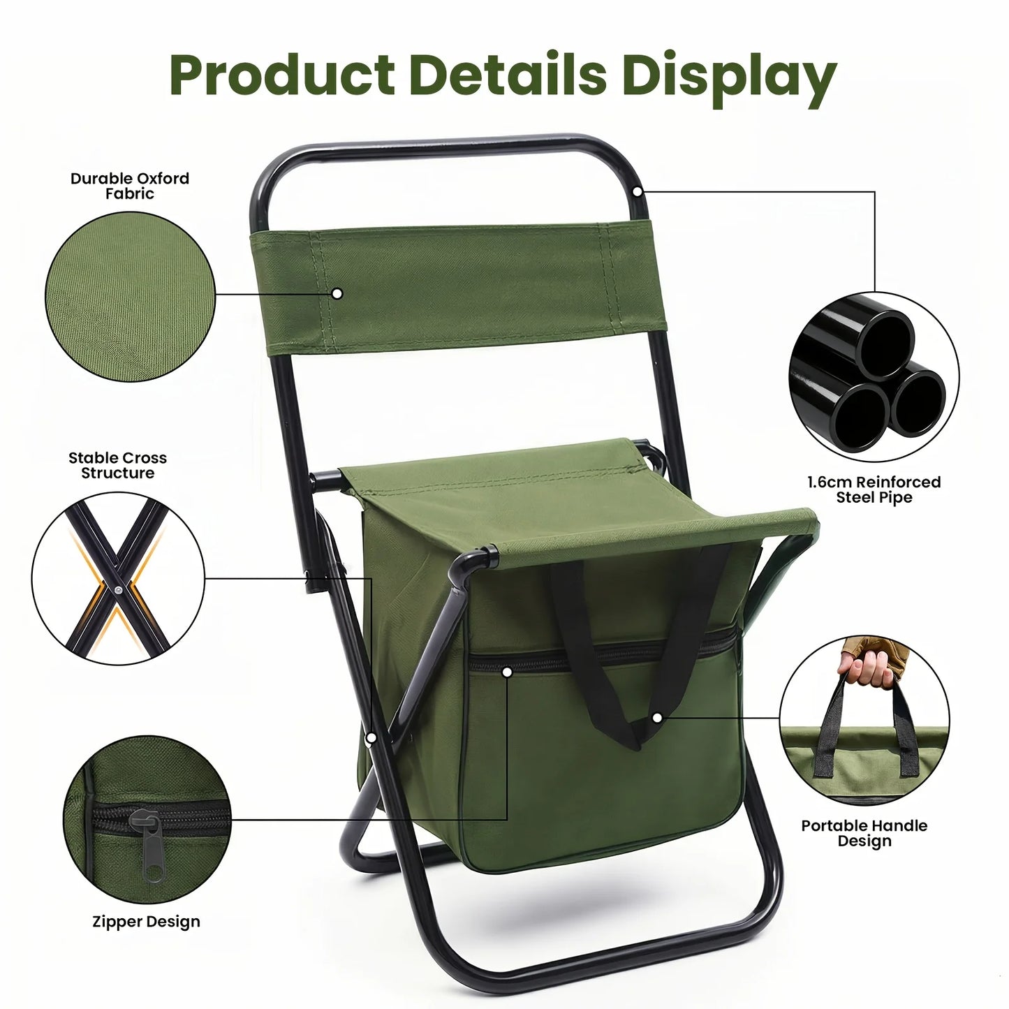 2 in 1 Camping Chair with Large Bag, Lightweight Folding Stool Heavy Duty 265Lbs for Outdoor Beach Hiking