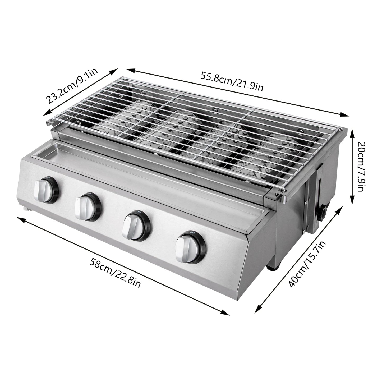 Portable 4-Burner Stainless Steel Propane Gas Grill Smokeless Camping