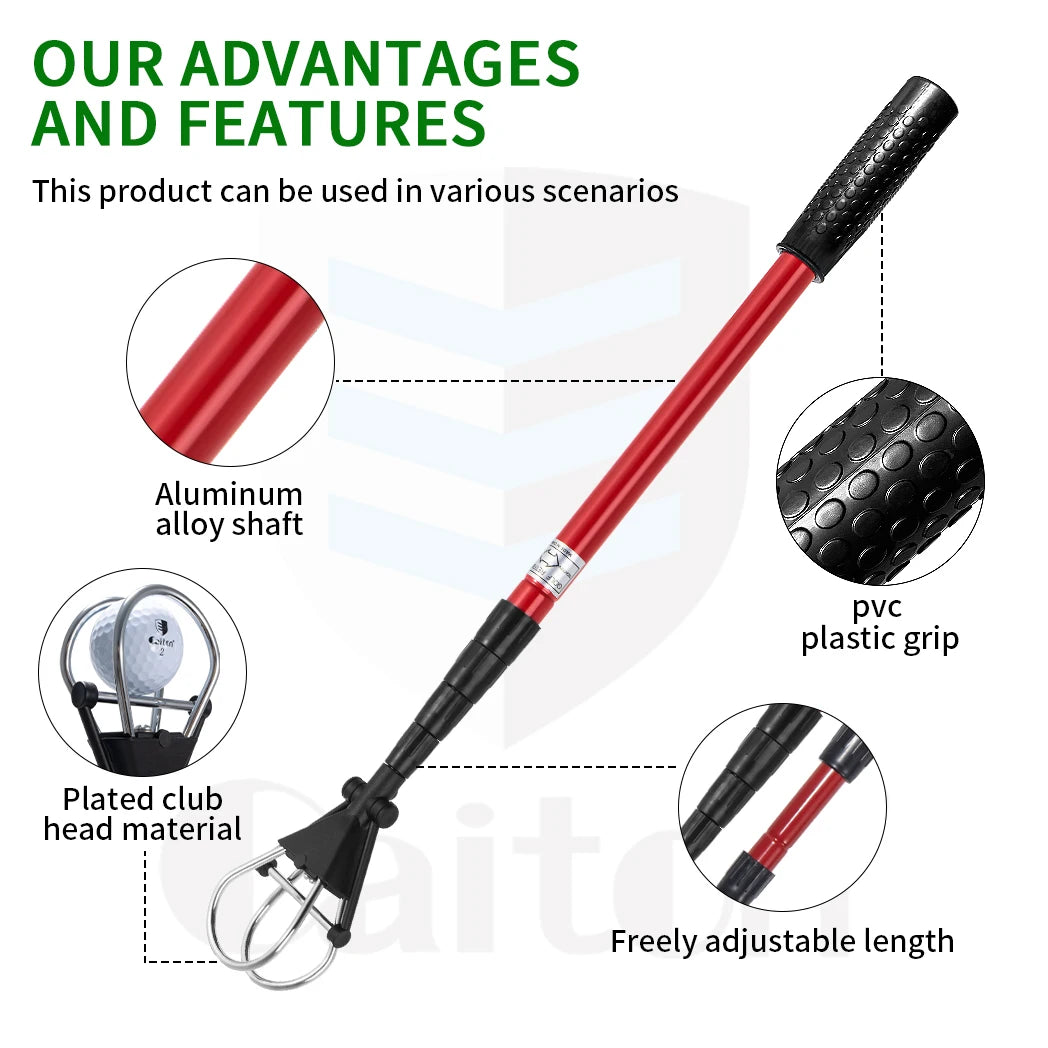 Caiton Golf Ball Retriever, Telescopic Aluminum Shaft, Lightweight and Durable, Easily Retrieve Balls, Save Time and Enjoy Golf