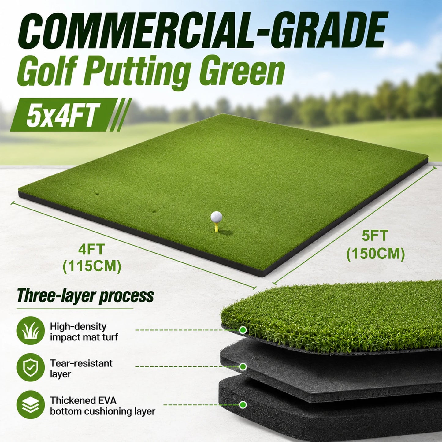 5x4ft Golf Hitting Mat with Balls and Tees Complete Practice Training Aid for Outdoor Indoor Use Heavy Duty Artificial Turf for Backyard Chipping Garage Driving Range Simulator Shock Absorbing Anti Slip Base