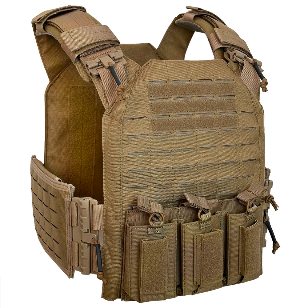 Nylon Tactical Vest With Quick Release And Triple Magazine Pouches