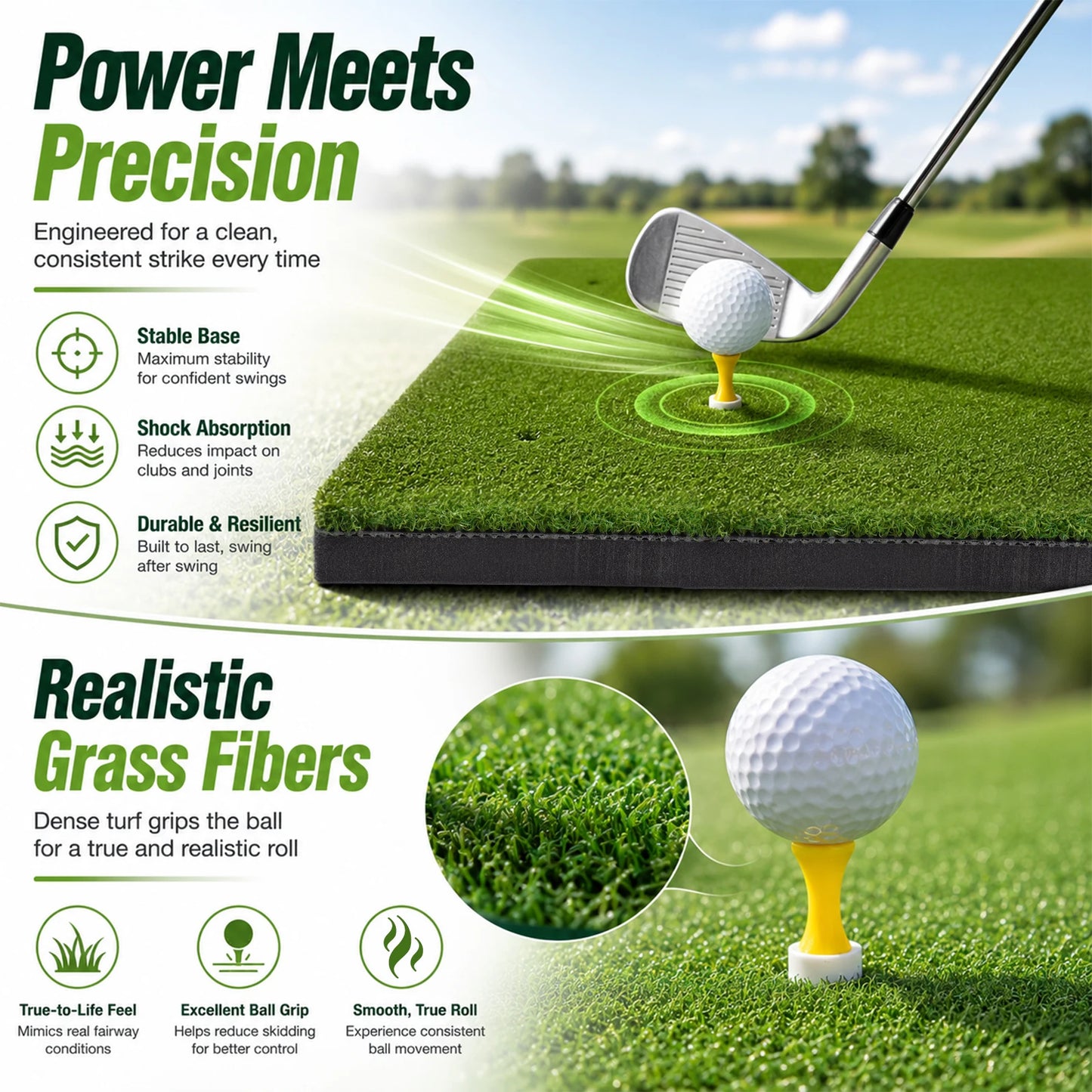 5x4ft Golf Hitting Mat with Balls and Tees Complete Practice Training Aid for Outdoor Indoor Use Heavy Duty Artificial Turf for Backyard Chipping Garage Driving Range Simulator Shock Absorbing Anti Slip Base