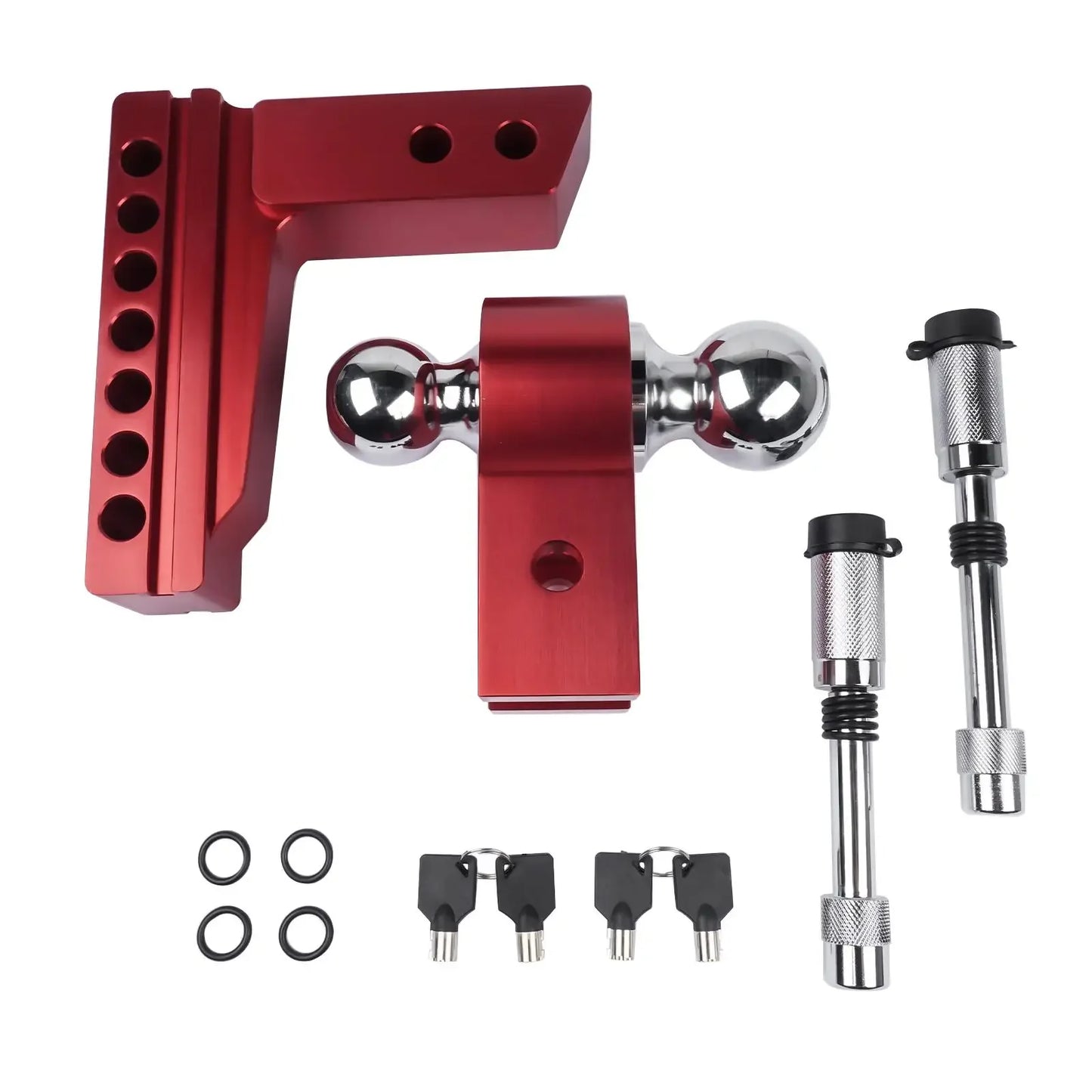 AP03 Red Adjustable Trailer Hitch Fits 2-inch Receiver 6-inch Drop Solid Tube Hitch -12500 LBS