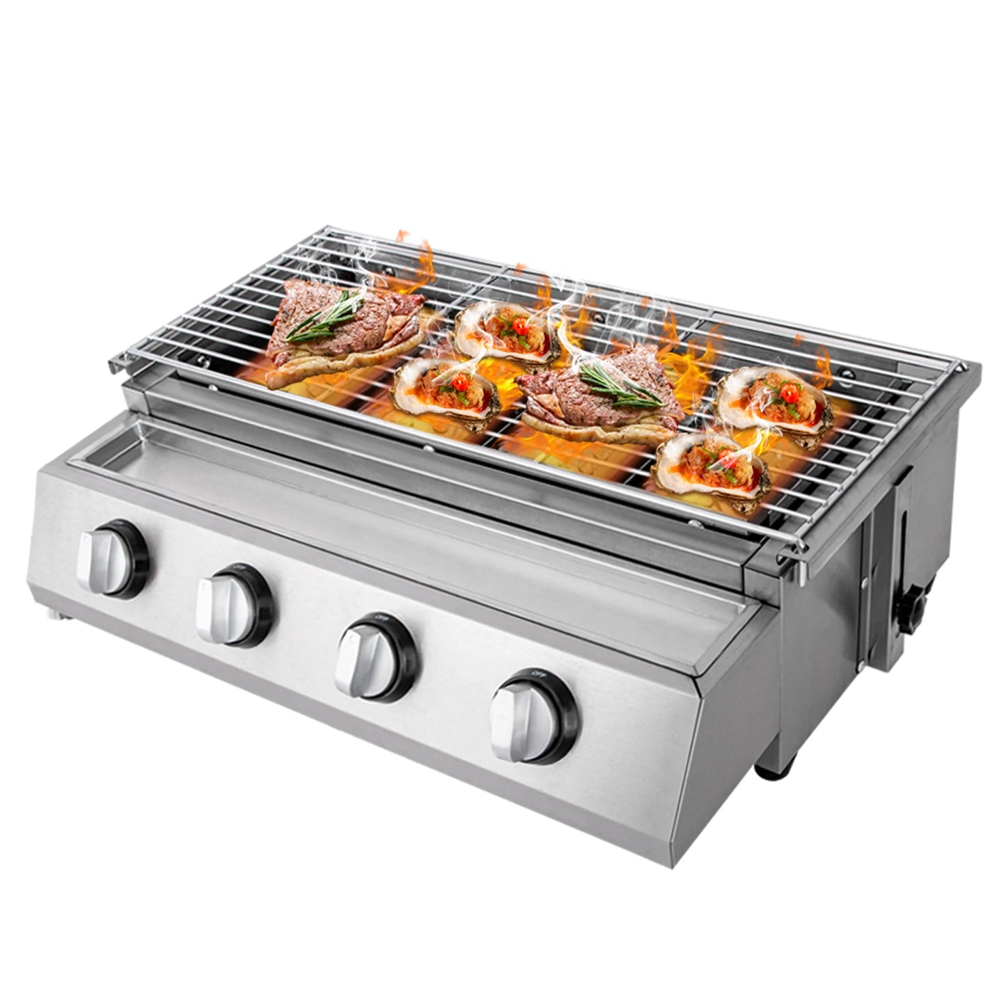 Portable 4-Burner Stainless Steel Propane Gas Grill Smokeless Camping