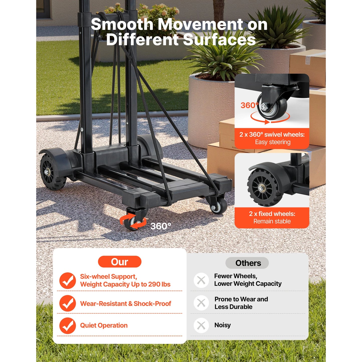 SucceBuy 290LBS Folding Hand Truck Collapsible Luggage Cart with 4 Wheels & Expandable Base Platform Dolly for Cargo Moving