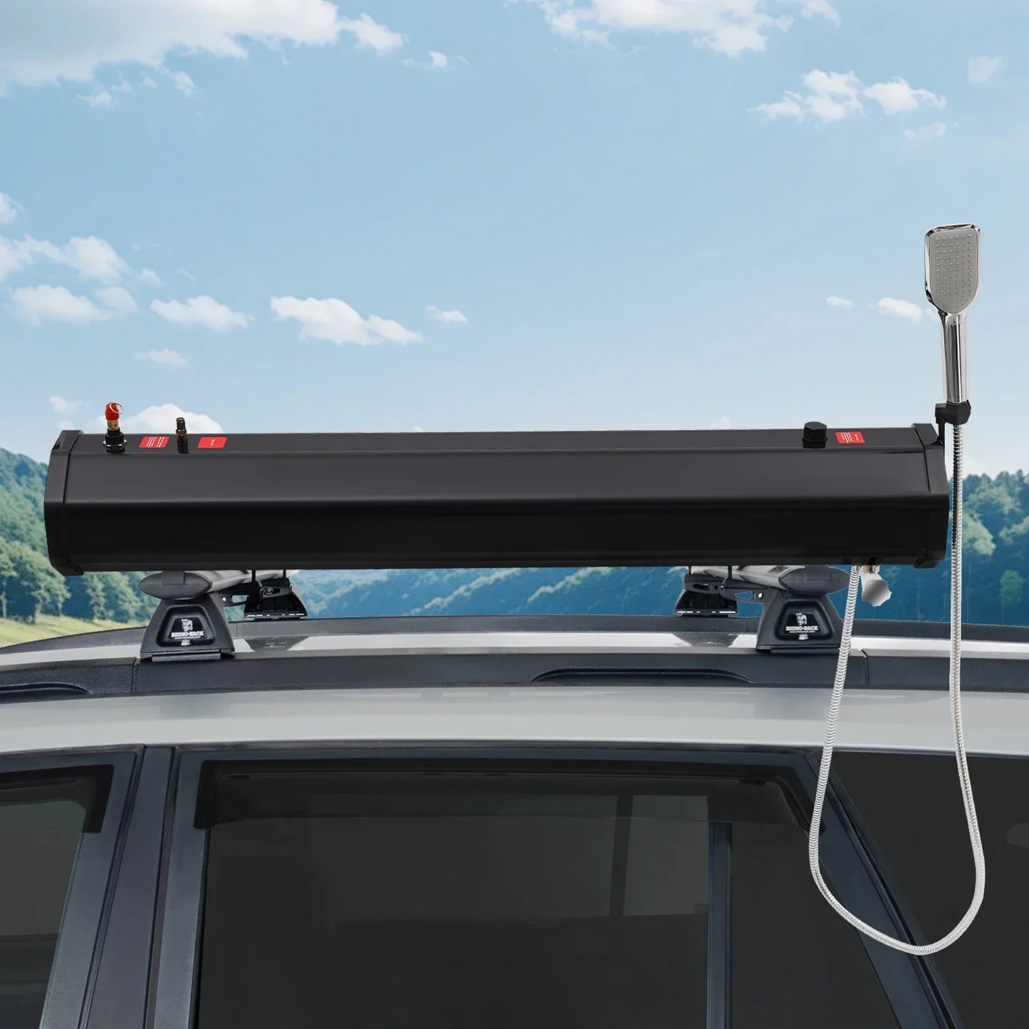 8-Gallon Roof Rack Mounted Camping Shower with Pressurized Water Tank, including 5.58 ft Hose and Shower Head (30L/7.93 Gal)