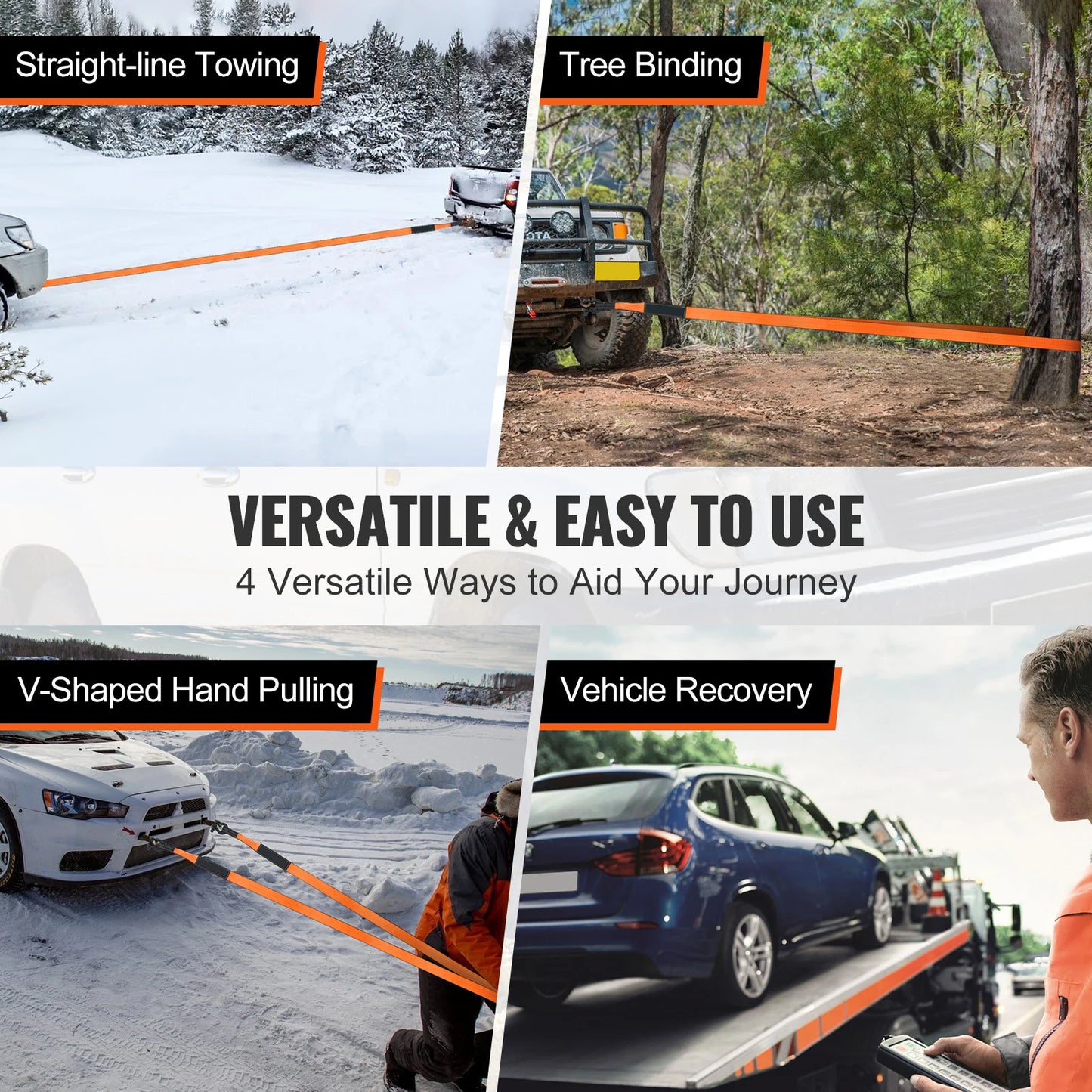 SucceBuy 3in x 30ft Off-Road Winch Recovery Kit with 30000Lbs Tow Strap 44092Lbs D-Ring Shackle&Receiver for ATV Jeeps Vehicles