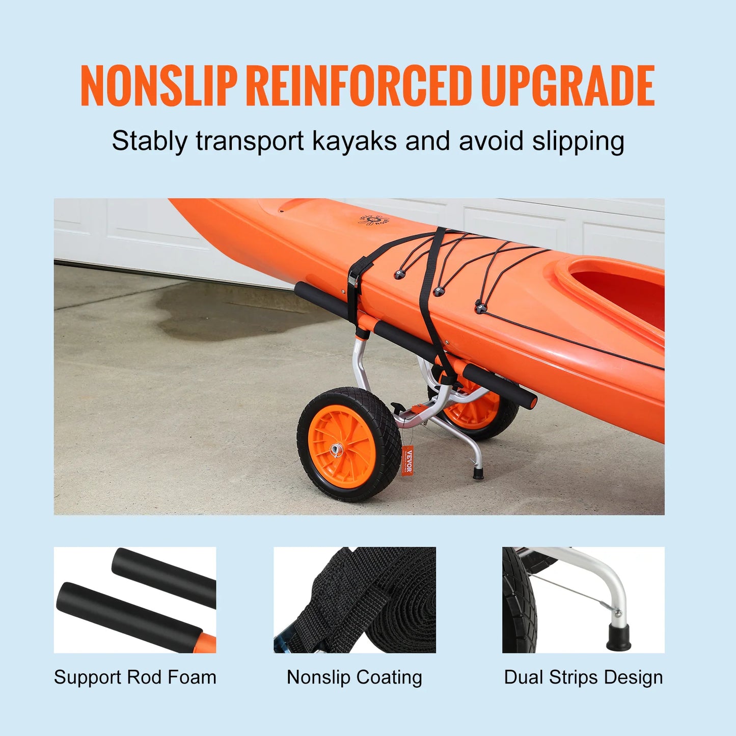 Kayak Cart Detachable Canoe Trolley With Solid PU Tires Aluminum