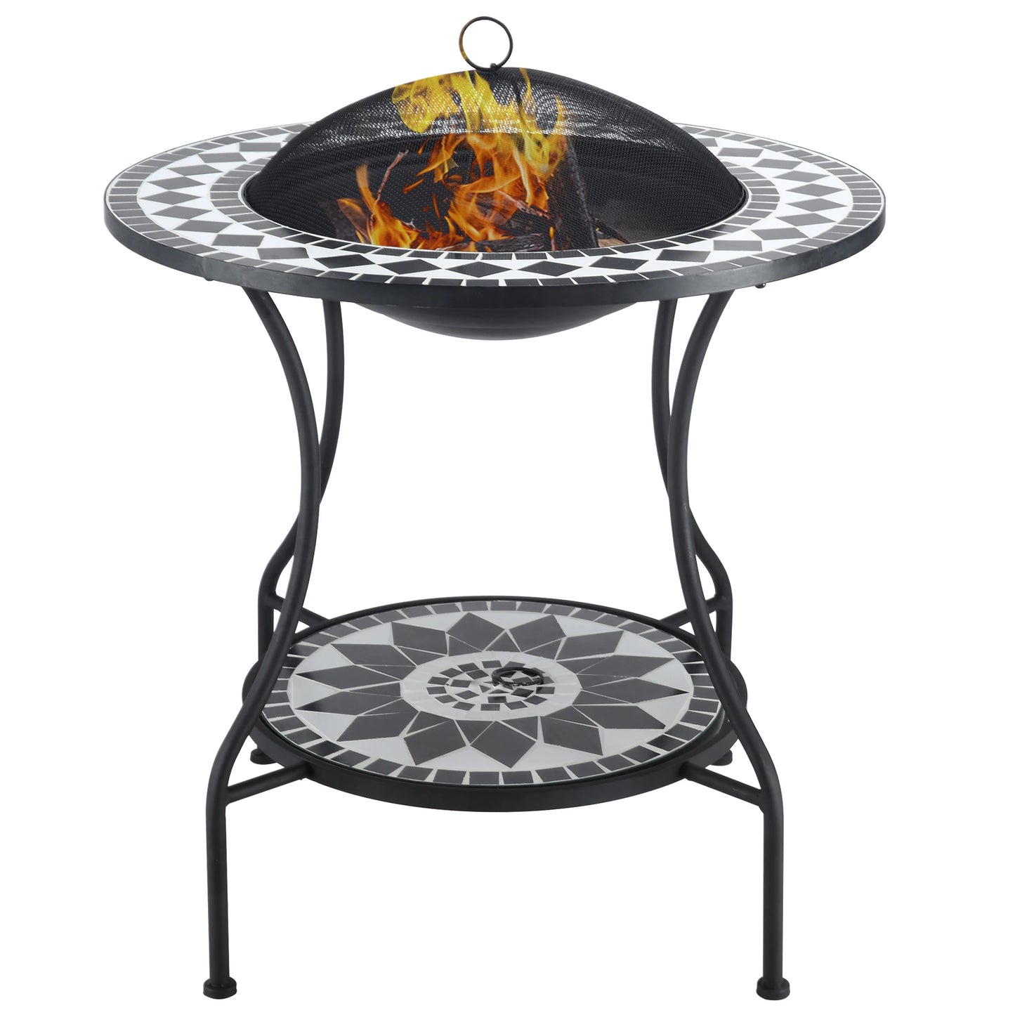 Outsunny Wood Burning Fire Pit With Ice Bucket Side Table