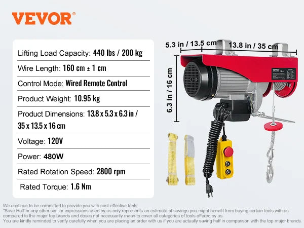 SucceBuy Electric Hoist With Wired And Wireless Remote Control