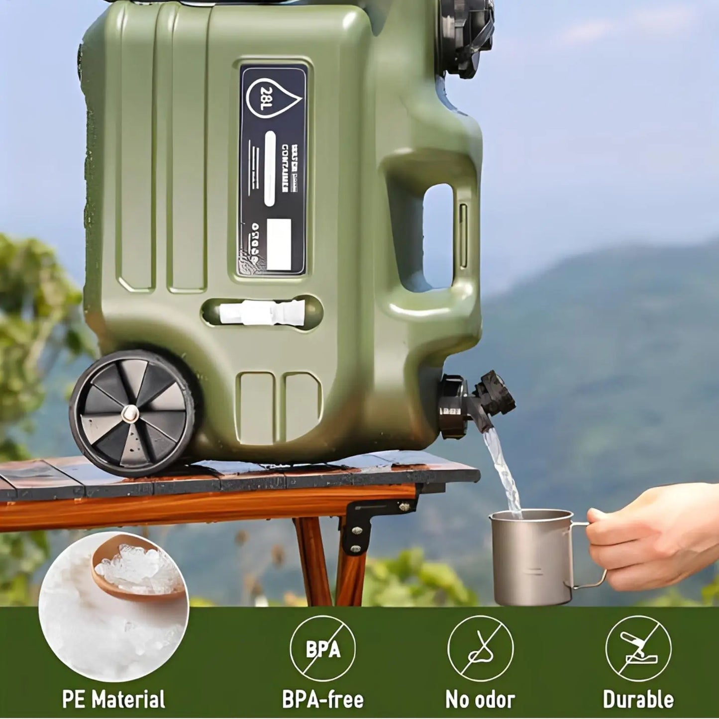28L Camping Water Container With Faucet Portable Leak-Proof Water Bucket With Wheels Outdoor Water Jug For Picnic accessories
