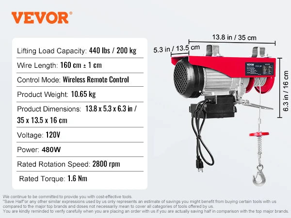 SucceBuy Electric Hoist With Wired And Wireless Remote Control