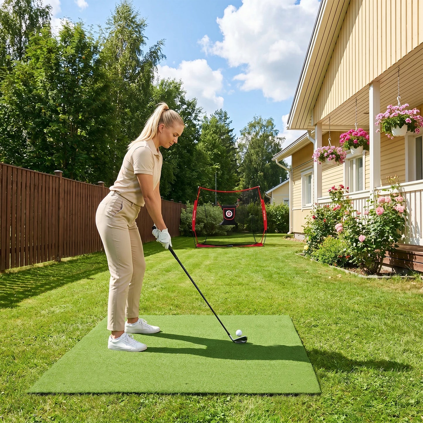 5x4ft Golf Hitting Mat with Balls and Tees Complete Practice Training Aid for Outdoor Indoor Use Heavy Duty Artificial Turf for Backyard Chipping Garage Driving Range Simulator Shock Absorbing Anti Slip Base