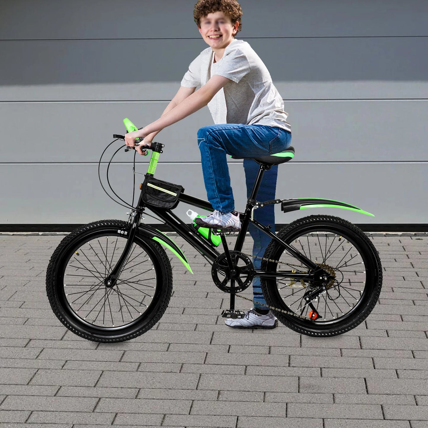 20 Inch Kids Mountain Bike,Bike with Front and Rear Dual Brake,Height Adjustable Bicycle with Kettle & Holder & Compass Bell, Bicycle for Girls Boys Kids(Green)