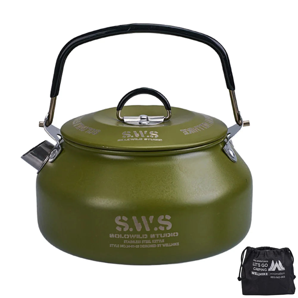 0.8L Portable Hiking Kettle 304 Stainless Steel Ultralight Coffee Kettle Lightweight Coffee Pot for Outdoor Travel Camping