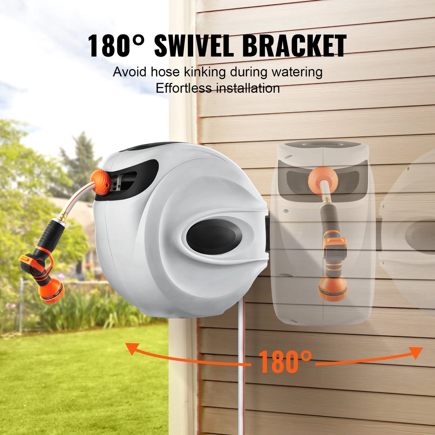 SucceBuy Retractable Hose Reel 180 Swivel Bracket Wall Mounted 9 Pattern Nozzle