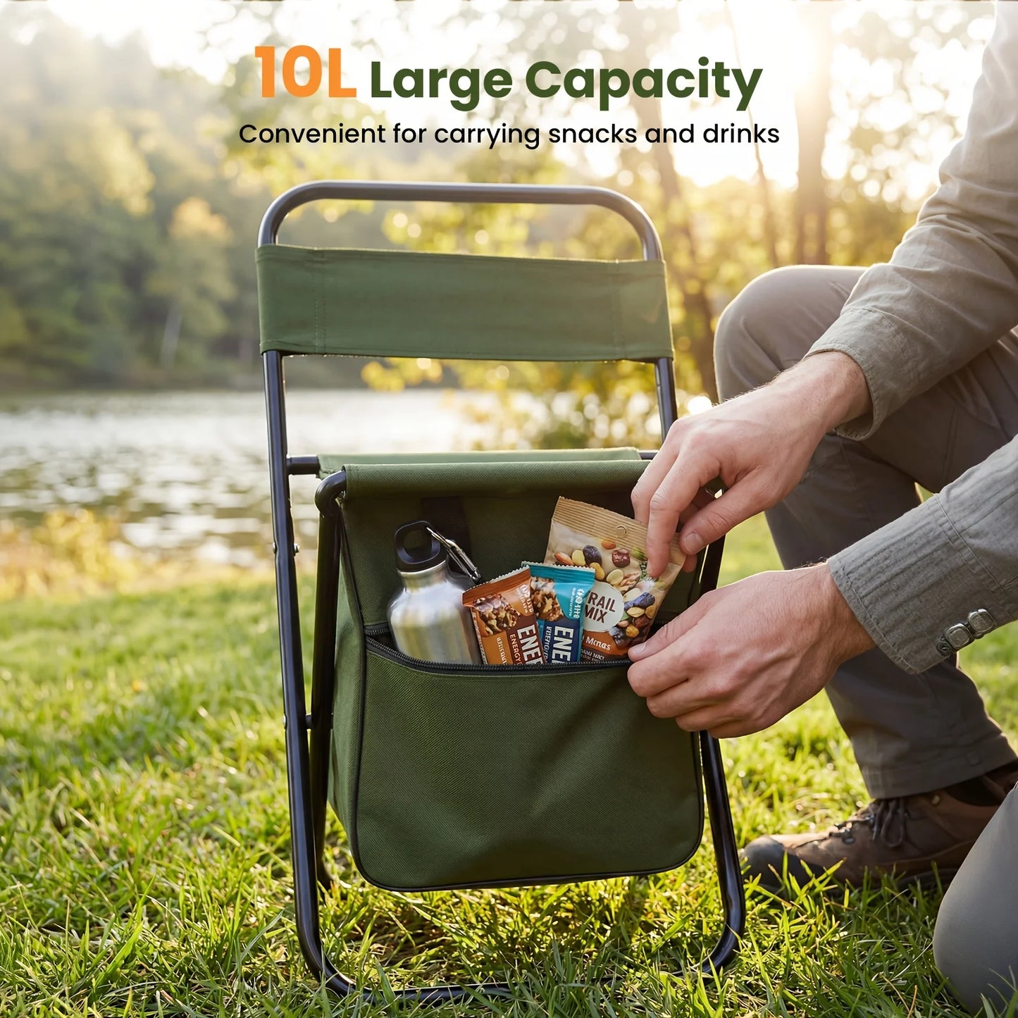 2 in 1 Camping Chair with Large Bag, Lightweight Folding Stool Heavy Duty 265Lbs for Outdoor Beach Hiking