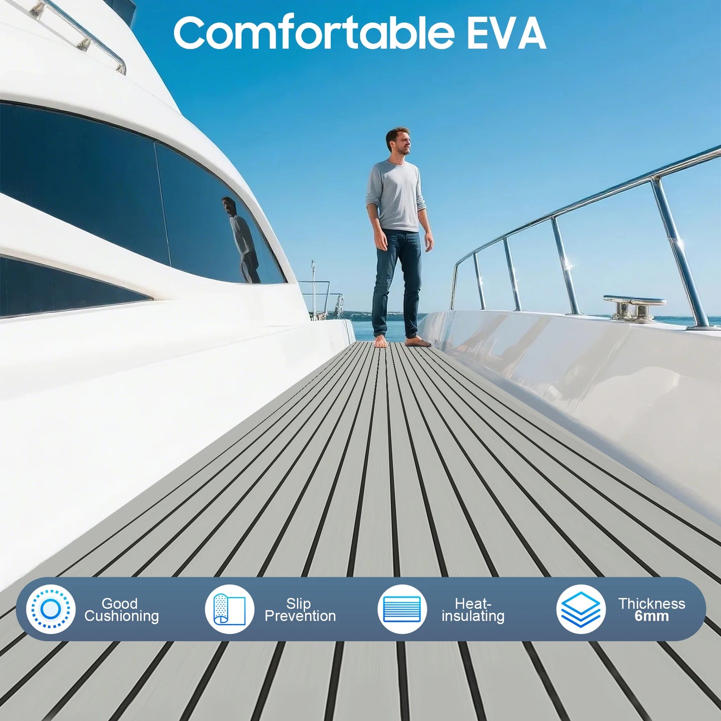 Self-Adhesive Boat Deck Mat 94.5"x35.4" Waterproof EVA Foam with Anti-Slip Teak Look Easy to Cut for RV Floor Yacht Gym Marine