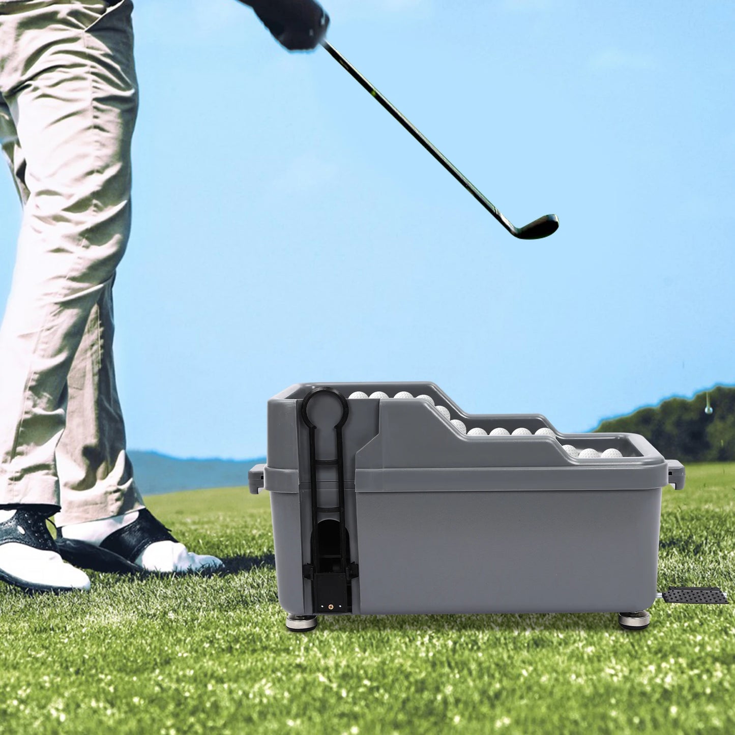 Semi-Automatic Golf Ball Dispenser, Capacity Foot Pedal Golf Tee Machine, Portable Golf Ball Feeder for Driving Range Practice, No Power Required