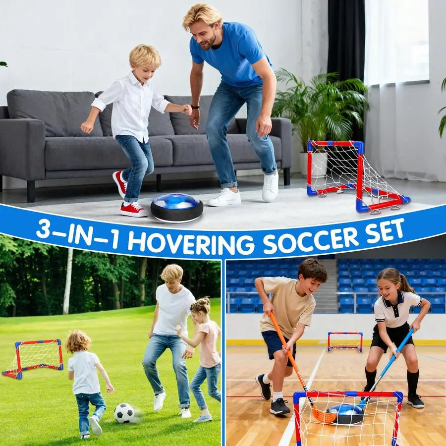 3 In Hover Soccer Ball Indoor LED Lights Playtime Set