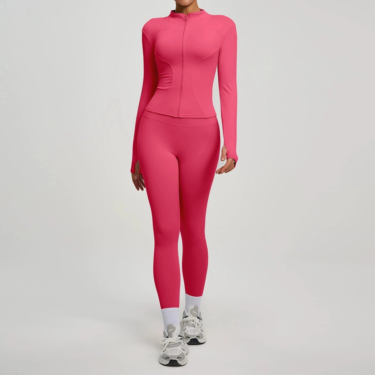 2Pcs Jacket Yoga Sets Women Long Sleeve Zipper Slim Sports Shirts Hip Lifting Leggings Fitness Running Workout Suits Tracksuit