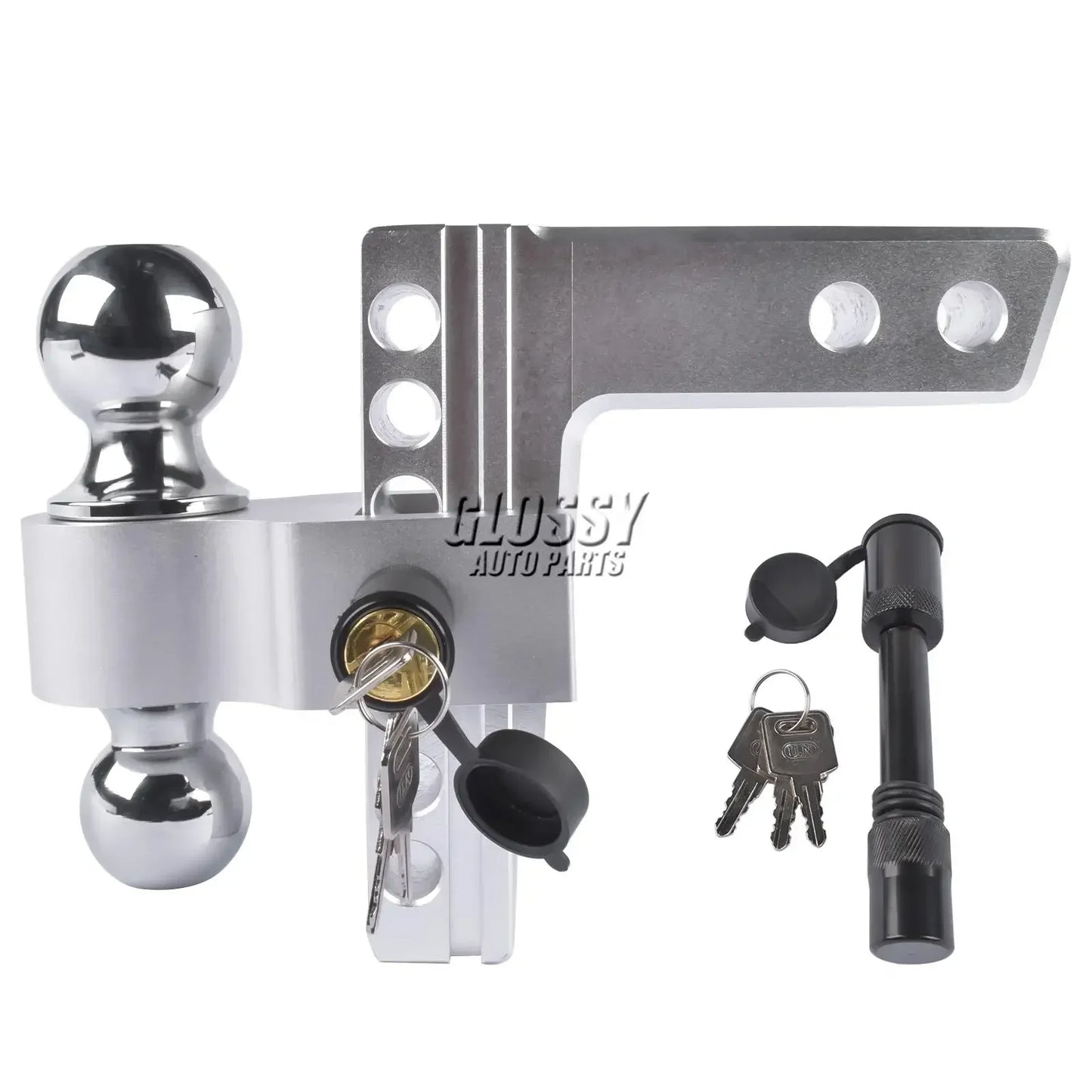 AP03 Aluminum Adjustable Trailer Hitch Fits 2" Receiver, 6" Drop/Rise Drop Hitch, 12500 LBS w/Double Stainless-Steel Locks