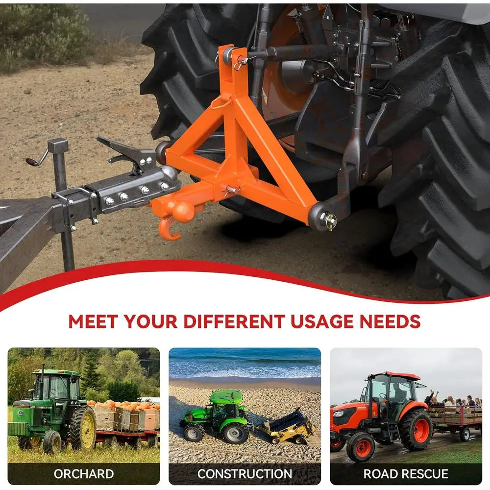 2 Trailer Hitch Receiver and Towing Ball Hitch with Hook Heavy Duty Tractor Drawbar 3 Pt Quick Hitch Attachment for Category 1 S