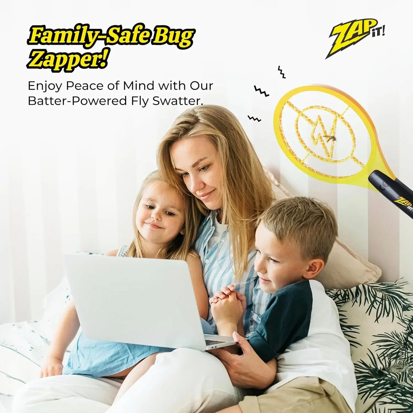 Electric Fly Swatter Racket 3500V Bug Zapper Battery Powered